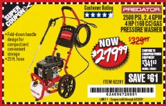 Harbor Freight Coupon 2500 PSI, 2.4 GPM 4 HP (160 CC) PRESSURE WASHER Lot No. 62201 Expired: 6/30/20 - $279.99