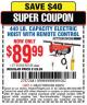 Harbor Freight Coupon 440 LB. CAPACITY ELECTRIC HOIST WITH REMOTE CONTROL Lot No. 40765/60346/60385/62767 Expired: 3/22/15 - $89.99