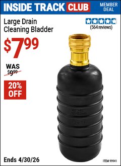Harbor Freight ITC Coupon LARGE DRAIN CLEANING BLADDER Lot No. 99941 Valid Thru: 4/30/26 - $7.99