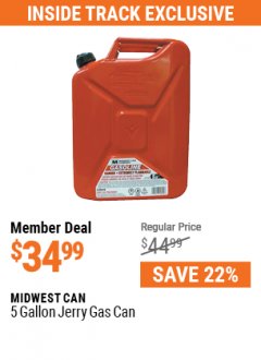 Harbor Freight ITC Coupon 5 GALLON GAS CAN Lot No. 60401/67997 Expired: 5/31/21 - $34.99