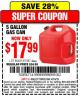 Harbor Freight Coupon 5 GALLON GAS CAN Lot No. 60401/67997 Expired: 4/19/15 - $17.99