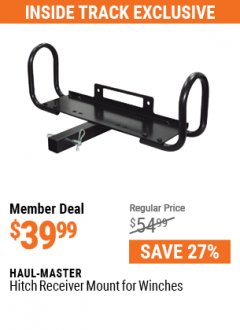 Harbor Freight ITC Coupon HITCH RECEIVER MOUNT FOR WINCHES Lot No. 69106 Expired: 5/31/21 - $39.99