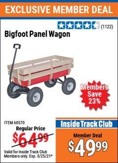 Harbor Freight ITC Coupon BIGFOOT PANEL WAGON Lot No. 60570/69693/62375 Expired: 3/25/21 - $49.99