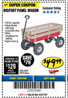 Harbor Freight Coupon BIGFOOT PANEL WAGON Lot No. 60570/69693/62375 Expired: 5/31/18 - $49.99