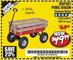 Harbor Freight Coupon BIGFOOT PANEL WAGON Lot No. 60570/69693/62375 Expired: 2/8/20 - $49.99