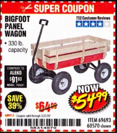 Harbor Freight Coupon BIGFOOT PANEL WAGON Lot No. 60570/69693/62375 Expired: 3/31/20 - $54.99