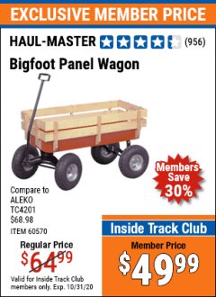 Harbor Freight Coupon BIGFOOT PANEL WAGON Lot No. 60570/69693/62375 Expired: 10/31/20 - $49.99