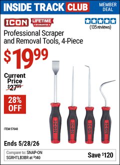 Harbor Freight ITC Coupon ICON PROFESSIONAL SCRAPER AND REMOVAL TOOLS, 4-PIECE Lot No. 57048 Valid Thru: 5/28/26 - $19.99