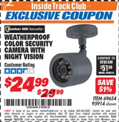 Harbor Freight ITC Coupon WEATHERPROOF COLOR SECURITY CAMERA WITH NIGHT VISION Lot No. 95914/69654 Expired: 10/31/18 - $24.99