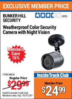 Harbor Freight ITC Coupon WEATHERPROOF COLOR SECURITY CAMERA WITH NIGHT VISION Lot No. 95914/69654 Expired: 10/31/20 - $24.99