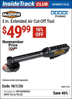 Harbor Freight Coupon MCGRAW 3 IN. EXTENDED AIR CUT-OFF TOOL Lot No. 71218 Valid: 12/31/69 - 10/1/26 - $49.99