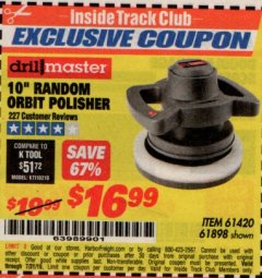 Harbor Freight ITC Coupon 10" RANDOM ORBIT POLISHER Lot No. 43424/61898/61420 Expired: 7/31/19 - $16.99