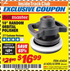 Harbor Freight ITC Coupon 10" RANDOM ORBIT POLISHER Lot No. 43424/61898/61420 Expired: 11/30/19 - $16.99