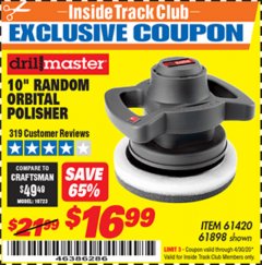 Harbor Freight ITC Coupon 10" RANDOM ORBIT POLISHER Lot No. 43424/61898/61420 Expired: 4/30/20 - $16.99