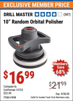 Harbor Freight ITC Coupon 10" RANDOM ORBIT POLISHER Lot No. 43424/61898/61420 Expired: 9/30/20 - $16.99