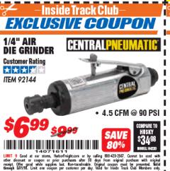 Harbor Freight ITC Coupon 1/4" AIR DIE GRINDER Lot No. 92144 Expired: 5/31/18 - $6.99