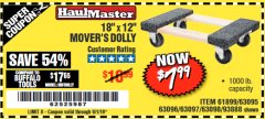 Harbor Freight Coupon 18" X 12" HARDWOOD MOVER'S DOLLY Lot No. 93888/60497/61899/62399/63095/63096/63097/63098 Expired: 9/1/18 - $7.99