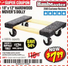 Harbor Freight Coupon 18" X 12" HARDWOOD MOVER'S DOLLY Lot No. 93888/60497/61899/62399/63095/63096/63097/63098 Expired: 2/28/19 - $7.99