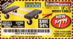 Harbor Freight Coupon 18" X 12" HARDWOOD MOVER'S DOLLY Lot No. 93888/60497/61899/62399/63095/63096/63097/63098 Expired: 5/18/19 - $7.99