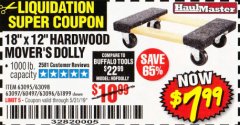 Harbor Freight Coupon 18" X 12" HARDWOOD MOVER'S DOLLY Lot No. 93888/60497/61899/62399/63095/63096/63097/63098 Expired: 5/31/19 - $7.99