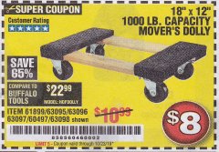 Harbor Freight Coupon 18" X 12" HARDWOOD MOVER'S DOLLY Lot No. 93888/60497/61899/62399/63095/63096/63097/63098 Expired: 10/24/19 - $8