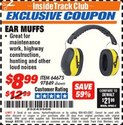 Harbor Freight ITC Coupon EAR MUFFS Lot No. 94334 Expired: 8/31/18 - $8.99