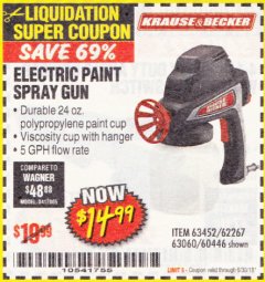 Harbor Freight Coupon 24 OZ. ELECTRIC PAINT SPRAY GUN Lot No. 60446/62267/63452/63060 Expired: 6/30/18 - $14.99