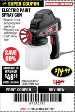 Harbor Freight Coupon 24 OZ. ELECTRIC PAINT SPRAY GUN Lot No. 60446/62267/63452/63060 Expired: 3/31/19 - $14.99