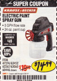 Harbor Freight Coupon 24 OZ. ELECTRIC PAINT SPRAY GUN Lot No. 60446/62267/63452/63060 Expired: 6/30/19 - $14.99