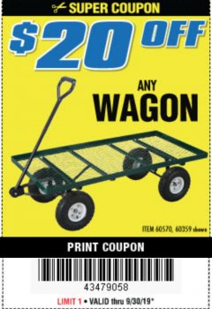 Harbor Freight Coupon STEEL MESH DECK WAGON Lot No. 60359/38137/62576 Expired: 9/30/19 - $0