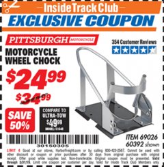 Harbor Freight ITC Coupon MOTORCYCLE WHEEL CHOCK Lot No. 51648 Expired: 3/31/19 - $24.99