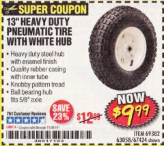 Harbor Freight Coupon 13" PNEUMATIC TIRE WITH WHITE HUB Lot No. 69382/67424 Expired: 11/30/19 - $9.99