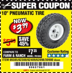 Harbor Freight Coupon 10" PNEUMATIC TIRE HaulMaster Lot No. 30900/62388/62409/62698/69385 Expired: 5/1/19 - $3.99