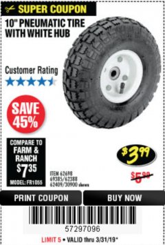 Harbor Freight Coupon 10" PNEUMATIC TIRE HaulMaster Lot No. 30900/62388/62409/62698/69385 Expired: 3/31/19 - $3.99