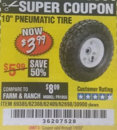 Harbor Freight Coupon 10" PNEUMATIC TIRE HaulMaster Lot No. 30900/62388/62409/62698/69385 Expired: 1/9/20 - $3.99