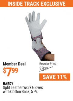 Harbor Freight ITC Coupon SPLIT LEATHER WORK GLOVES 5 PAIR Lot No. 60450/62371/62716/62714/66287 Expired: 7/29/21 - $7.99