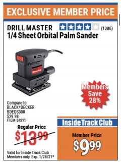 Harbor Freight ITC Coupon ORBITAL HAND SANDER Lot No. 61311/61509/40070 Expired: 1/28/21 - $9.99