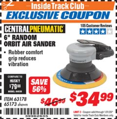 Harbor Freight ITC Coupon 6" COMPOSITE ORBITAL AIR SANDER Lot No. 65173 Expired: 1/31/20 - $34.99