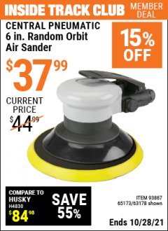 Harbor Freight ITC Coupon 6" COMPOSITE ORBITAL AIR SANDER Lot No. 65173 Expired: 10/28/21 - $37.99