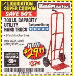 Harbor Freight Coupon 700 LB. CAPACITY UTILITY HAND TRUCK Lot No. 95909/42770/62180/62199/62406 Expired: 6/30/18 - $29.99