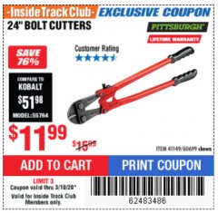 Harbor Freight ITC Coupon PITTSBURGH 24 IN. BOLT CUTTERS Lot No. 60699 Expired: 3/10/20 - $11.99