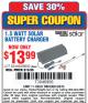 Harbor Freight Coupon 1.5 WATT SOLAR BATTERY CHARGER Lot No. 62449/64251/44768/68692 Expired: 6/8/15 - $13.99