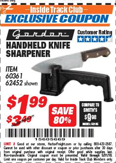 Harbor Freight ITC Coupon HANDHELD KNIFE SHARPENER Lot No. 60361/62452 Expired: 5/31/18 - $1.99