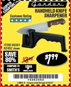 Harbor Freight Coupon HANDHELD KNIFE SHARPENER Lot No. 60361/62452 Expired: 5/19/18 - $1.99