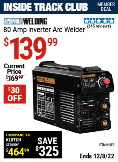 Harbor Freight ITC Coupon 80 AMP INVERTER ARC WELDER Lot No. 64057 Expired: 12/8/22 - $139.99