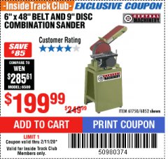 Harbor Freight ITC Coupon 6" x 48" BELT AND 9" DISC COMBINATION SANDER Lot No. 6852/61750 Expired: 2/11/20 - $199.99
