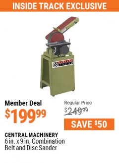 Harbor Freight ITC Coupon 6" x 48" BELT AND 9" DISC COMBINATION SANDER Lot No. 6852/61750 Expired: 7/29/21 - $199.99