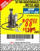 Harbor Freight Coupon 20 TON AIR/HYDRAULIC BOTTLE JACK Lot No. 96147/69593/95553 Expired: 8/31/15 - $88.88