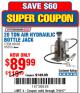 Harbor Freight Coupon 20 TON AIR/HYDRAULIC BOTTLE JACK Lot No. 96147/69593/95553 Expired: 7/10/17 - $89.99