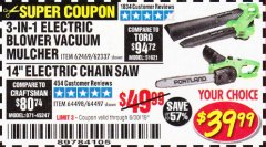 Harbor Freight Coupon 3 IN 1 ELECTRIC BLOWER VACUUM MULCHER Lot No. 62469/62337 Expired: 6/30/19 - $39.99